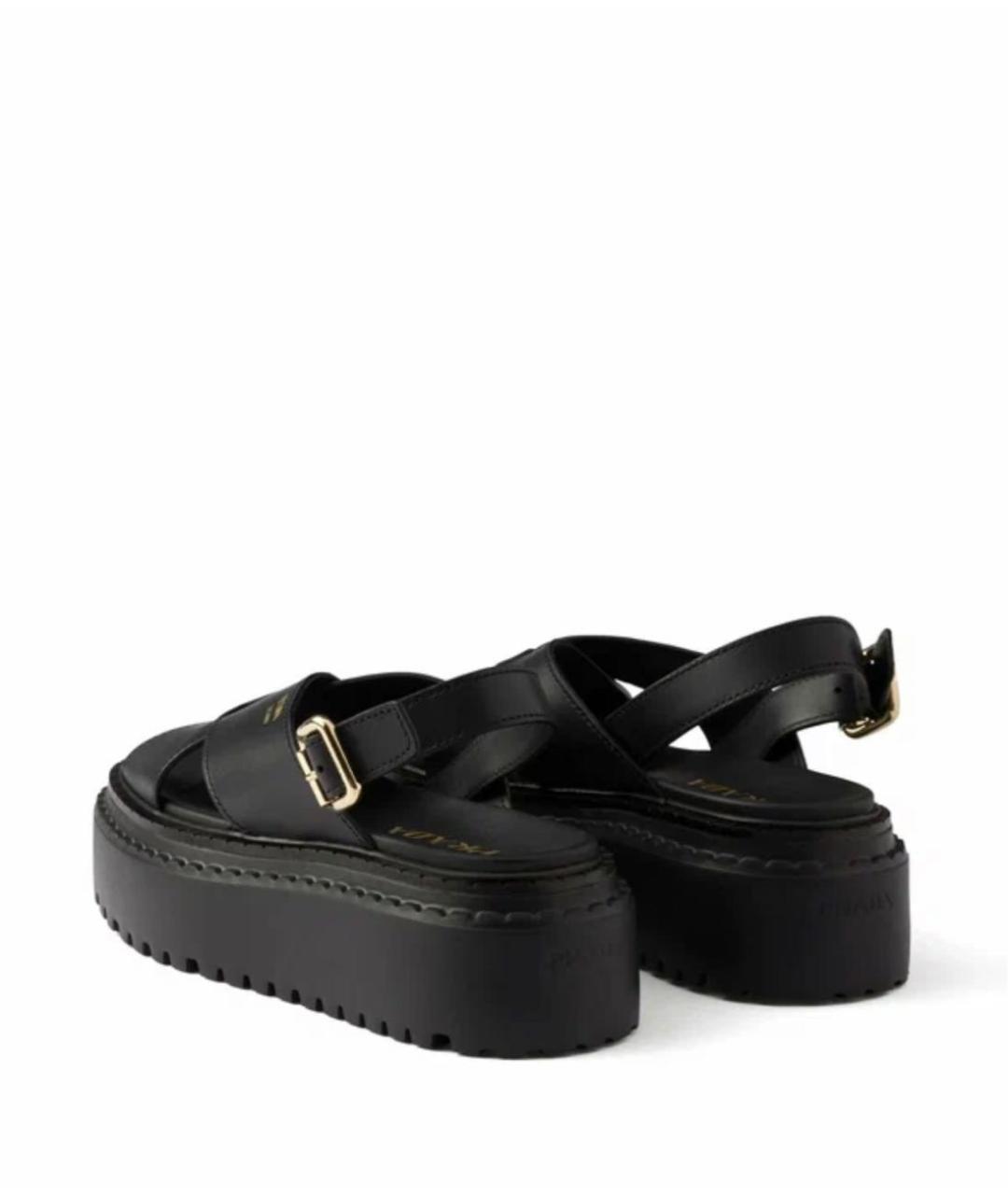 PRADA Черные кожаные босоножки, фото 4