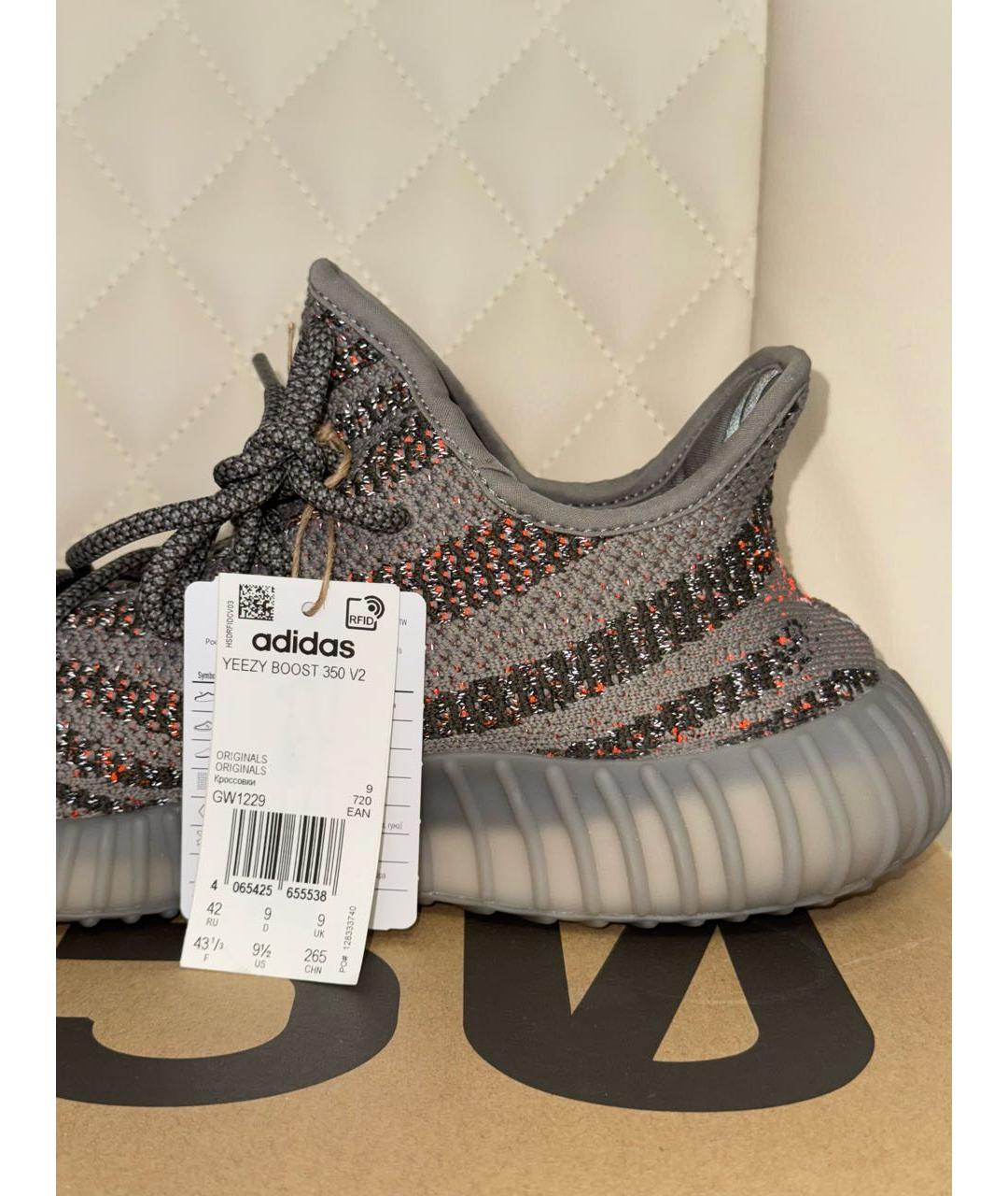 ADIDAS YEEZY Серые текстильные низкие кроссовки / кеды, фото 5