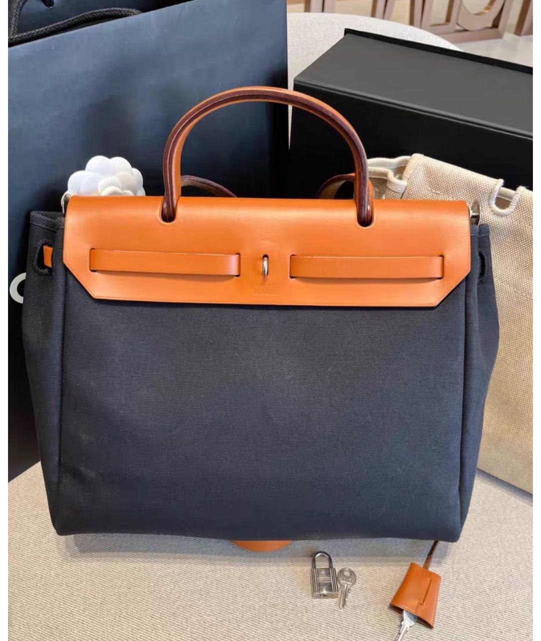 HERMES Черная жаккардовая сумка тоут, фото 3