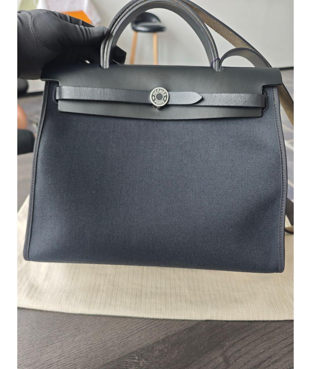 HERMES Темно-синяя кожаная сумка тоут, фото 2