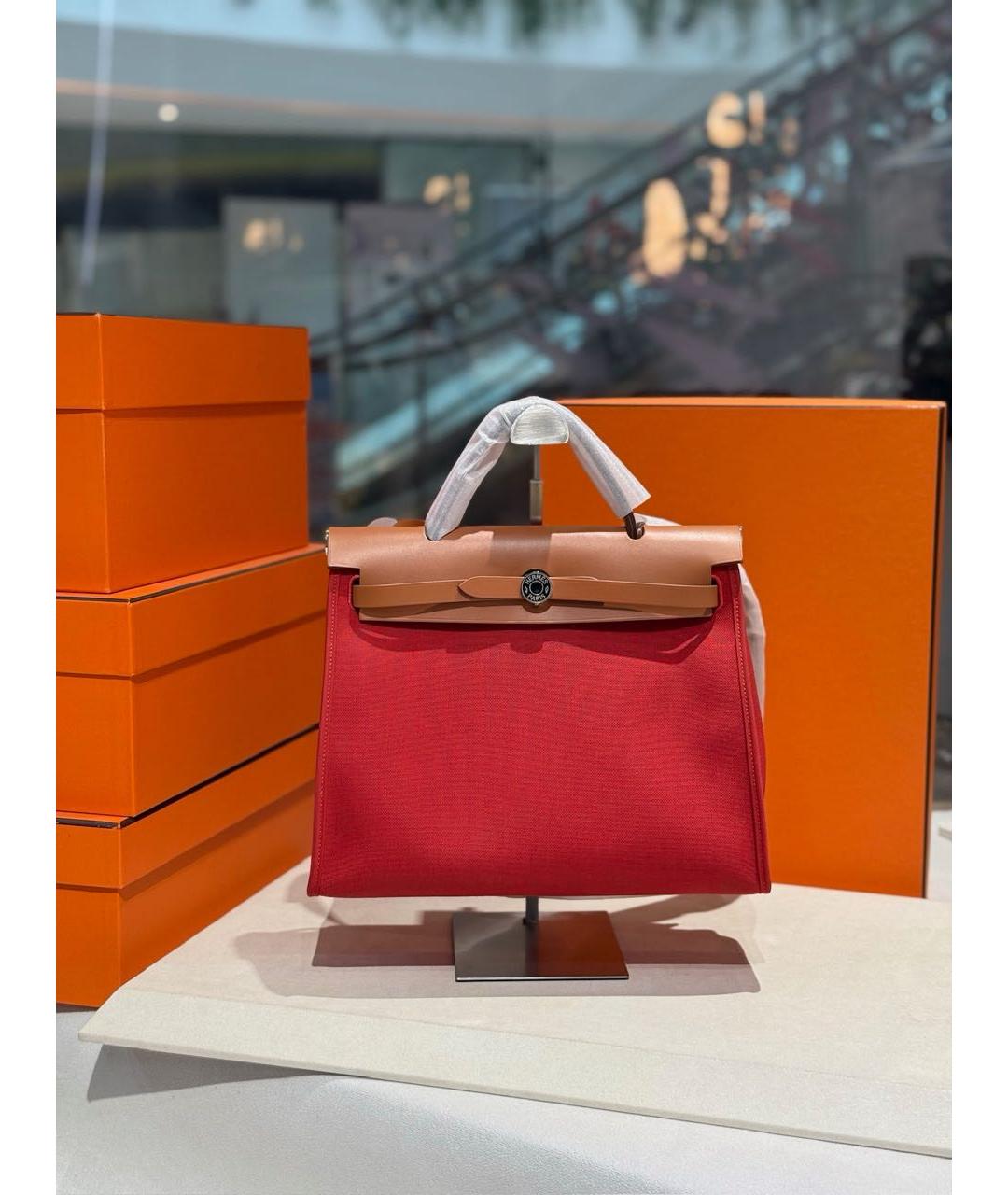 HERMES Красная жаккардовая сумка тоут, фото 2