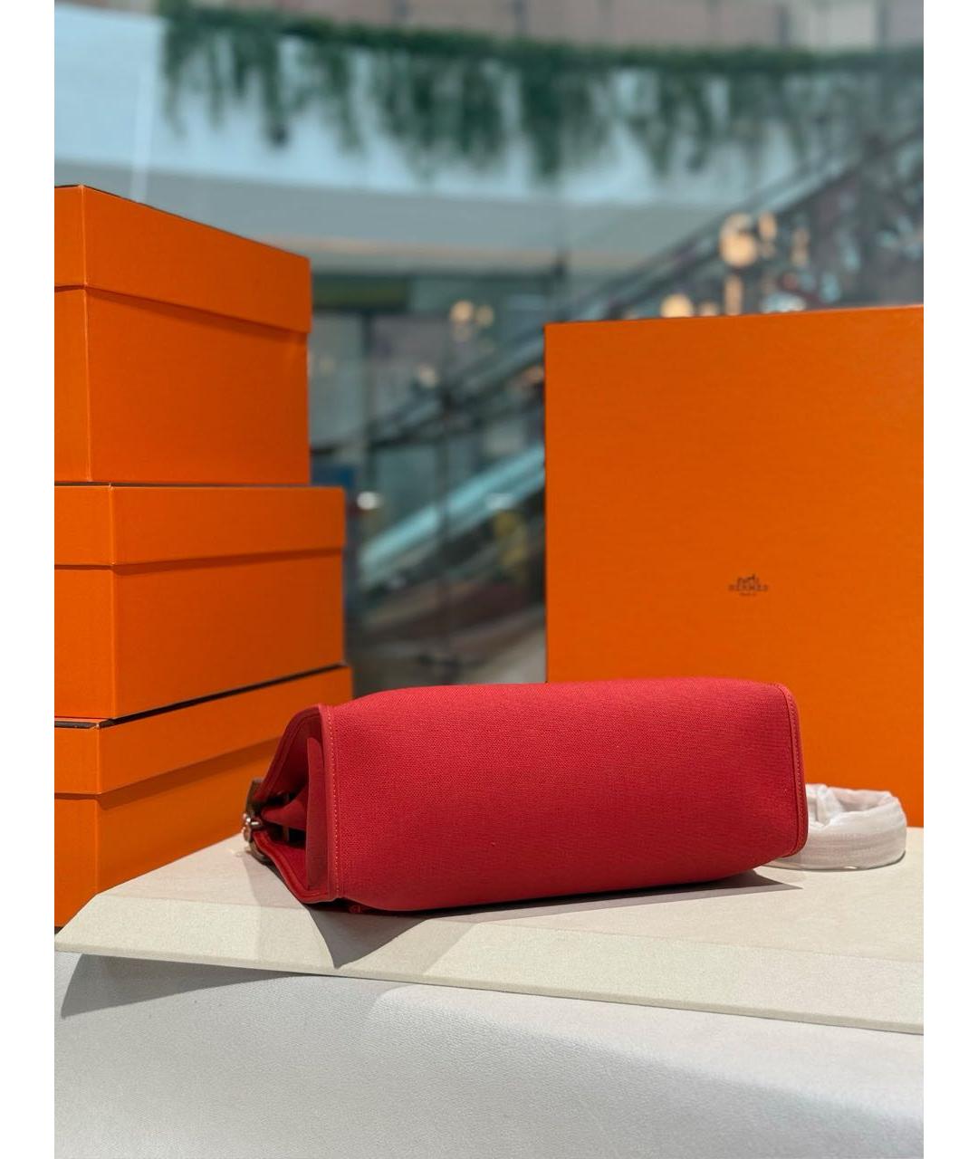 HERMES Красная жаккардовая сумка тоут, фото 4