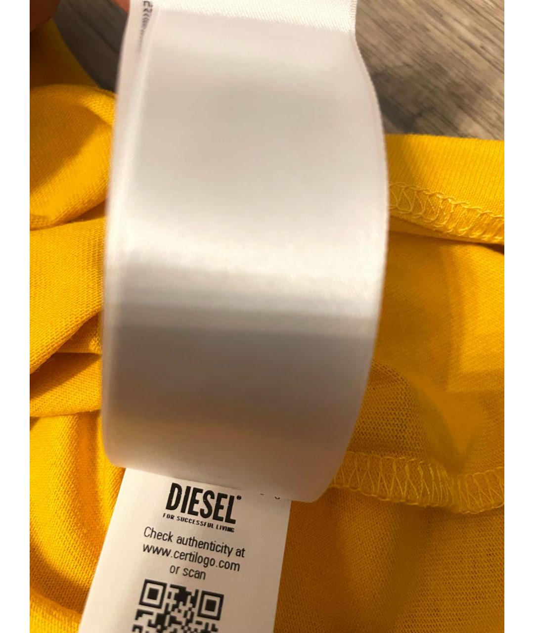 DIESEL Желтая хлопковая футболка, фото 6