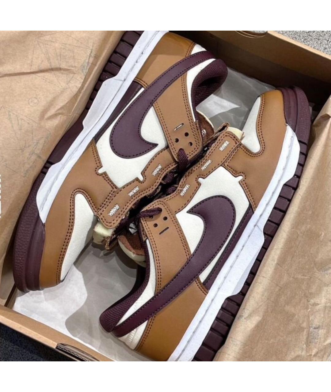 NIKE Коричневые кожаные низкие кроссовки / кеды, фото 5