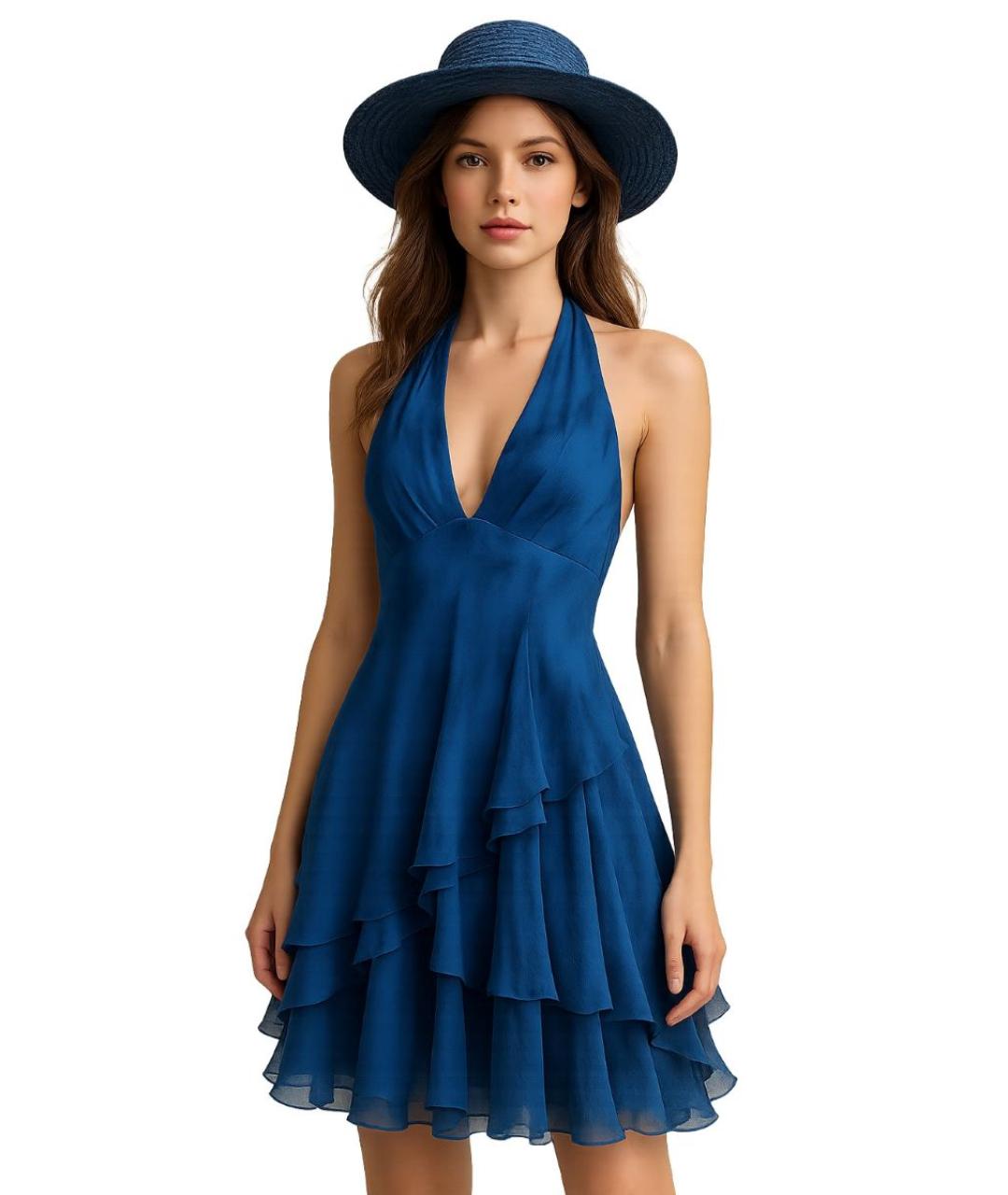 RALPH LAUREN Синее шелковое коктейльное платье, фото 7