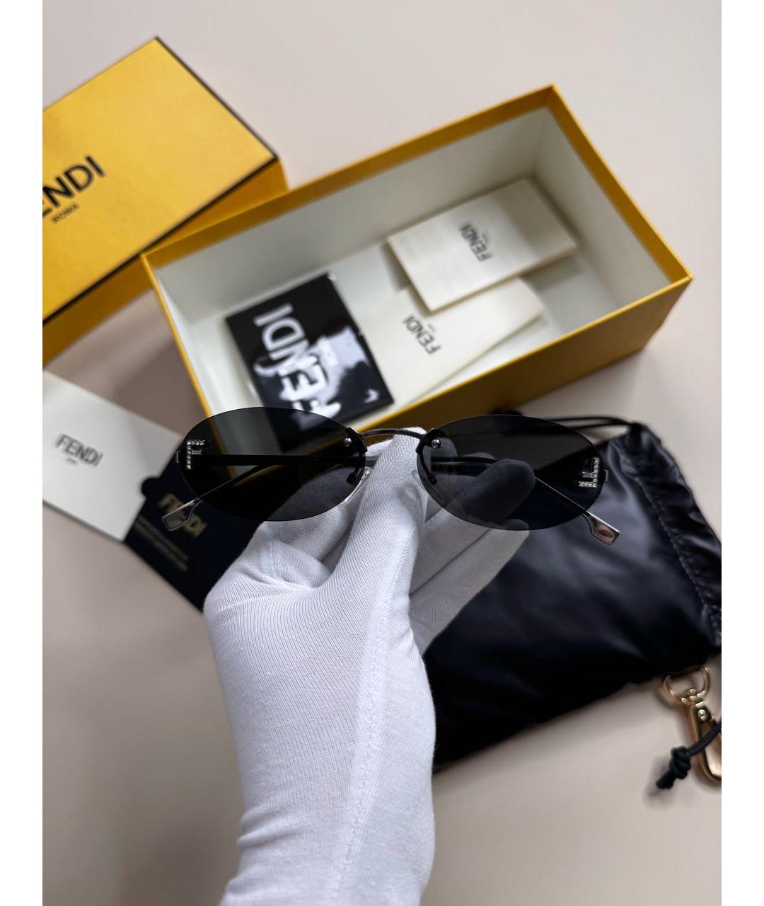 FENDI Черные металлические солнцезащитные очки, фото 4