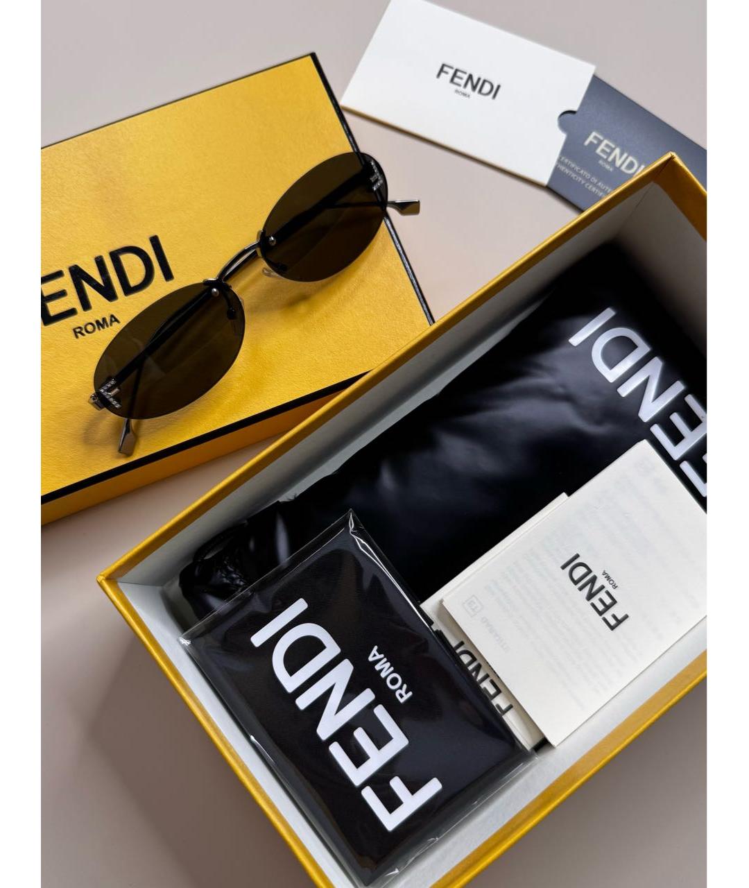FENDI Черные металлические солнцезащитные очки, фото 2