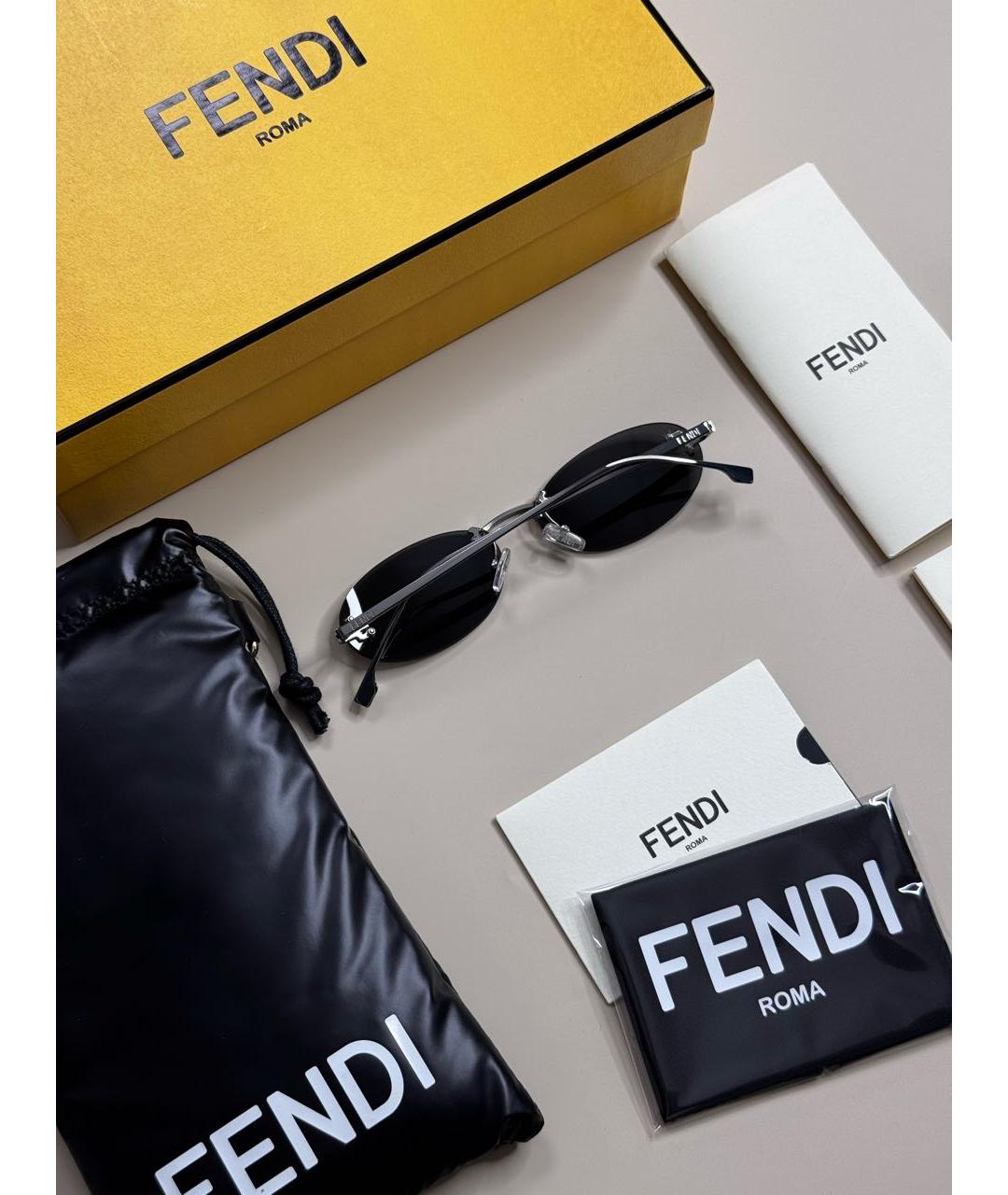 FENDI Черные металлические солнцезащитные очки, фото 3