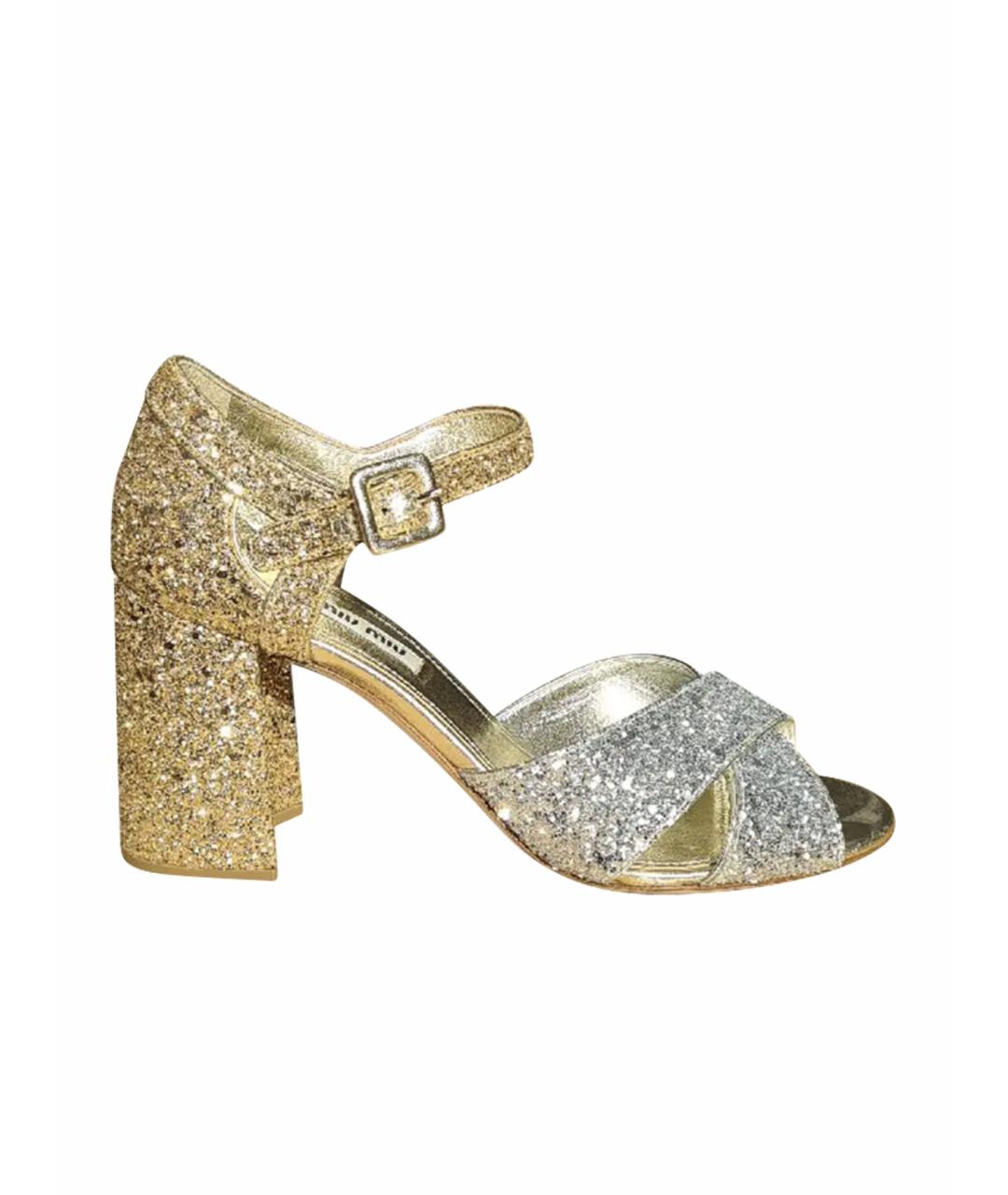 MIU MIU Золотые кожаные босоножки, фото 1