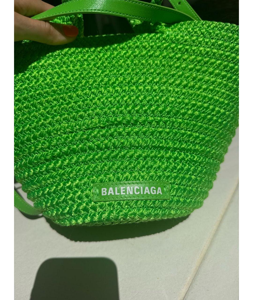 BALENCIAGA Зеленая тканевая пляжная сумка, фото 2