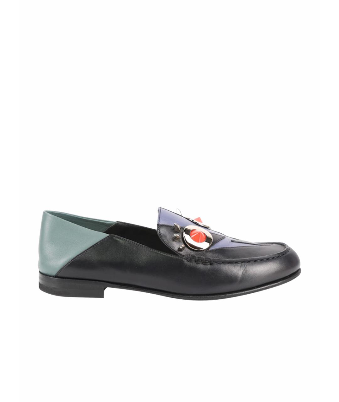 FENDI Черные кожаные лоферы, фото 1