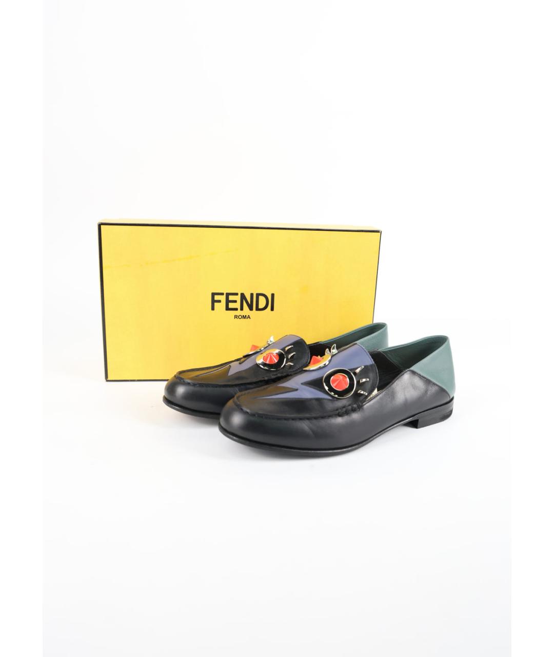FENDI Черные кожаные лоферы, фото 6