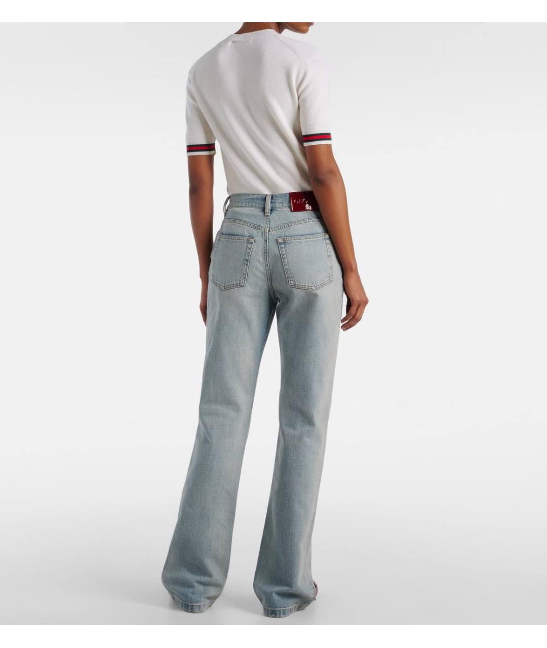 GUCCI Голубые хлопковые прямые джинсы, фото 2