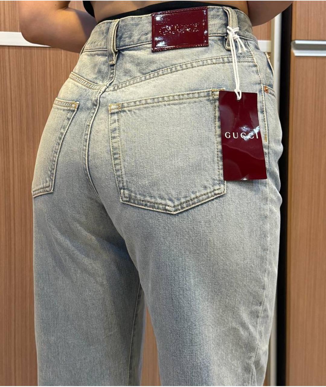 GUCCI Голубые хлопковые прямые джинсы, фото 6