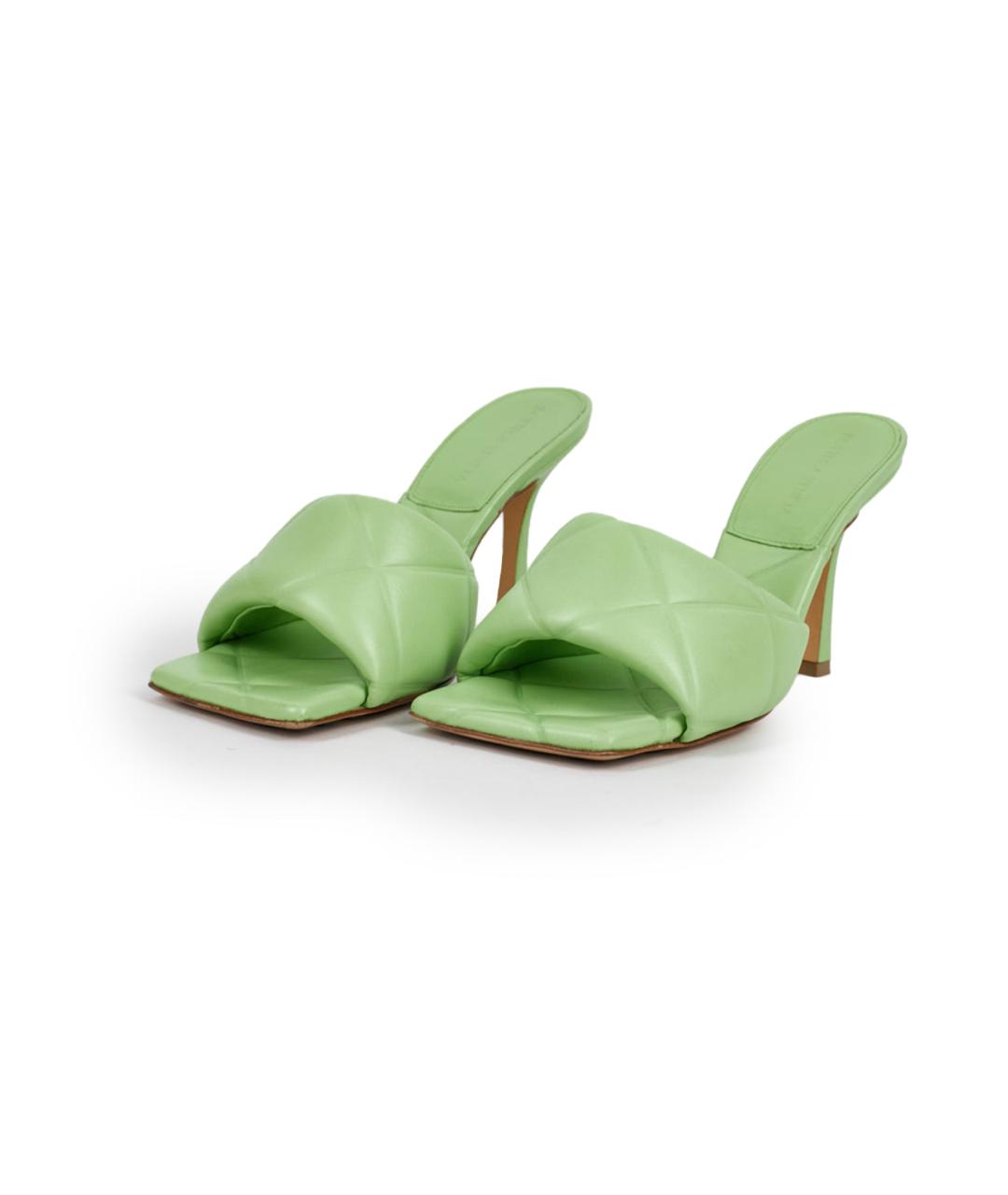 BOTTEGA VENETA Зеленые кожаные мюли, фото 2