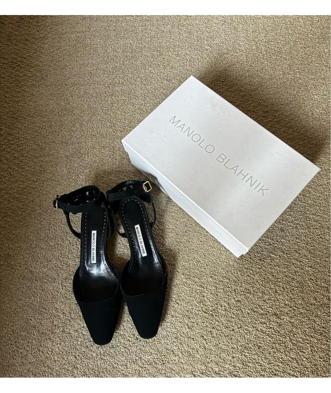 MANOLO BLAHNIK Черные текстильные босоножки, фото 3