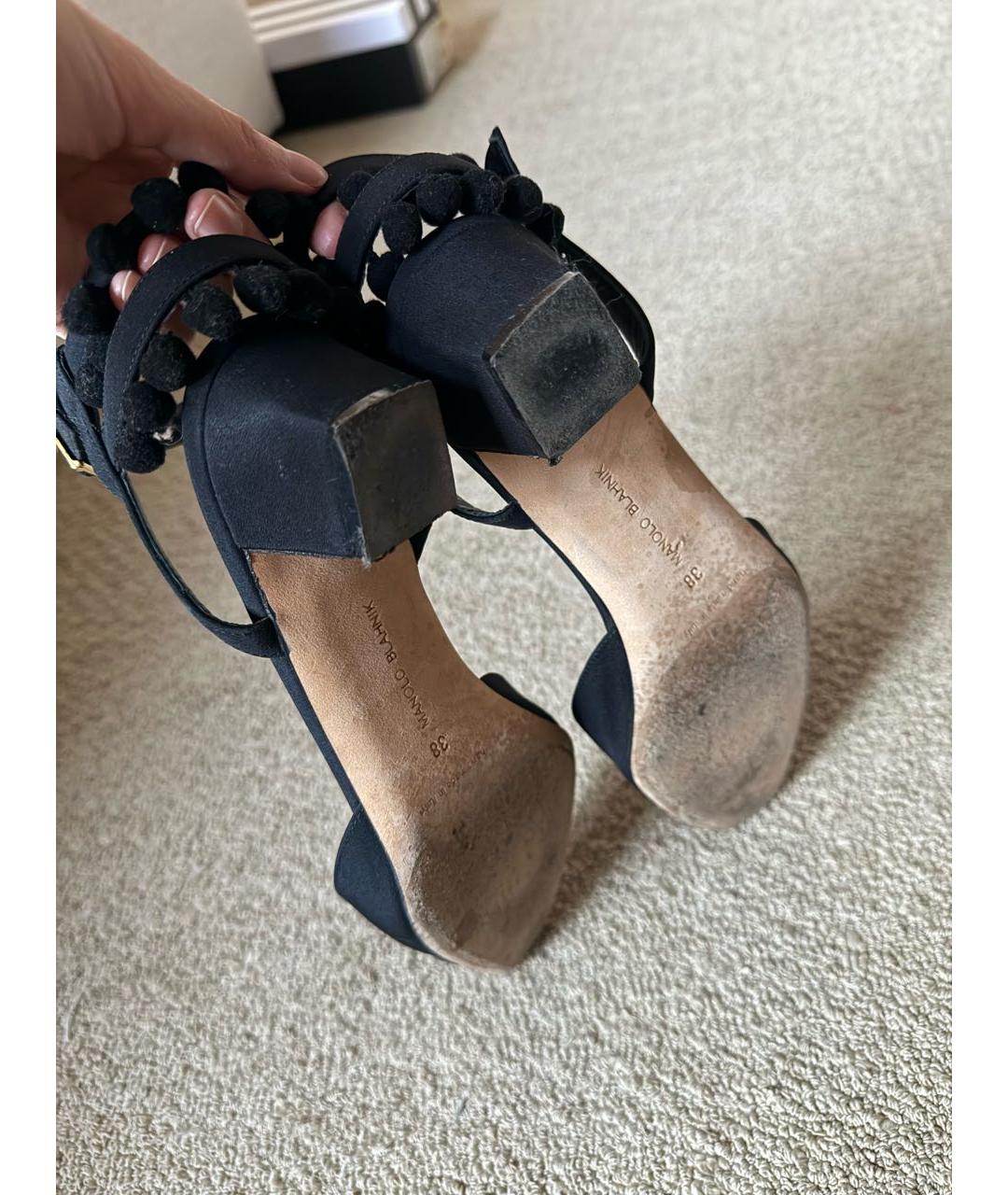 MANOLO BLAHNIK Черные текстильные босоножки, фото 5