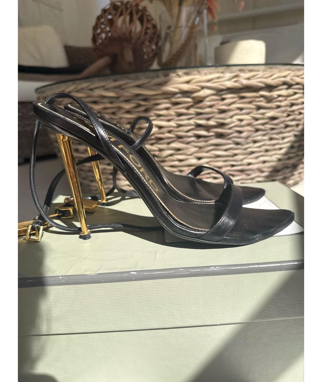 TOM FORD Черные кожаные босоножки, фото 6