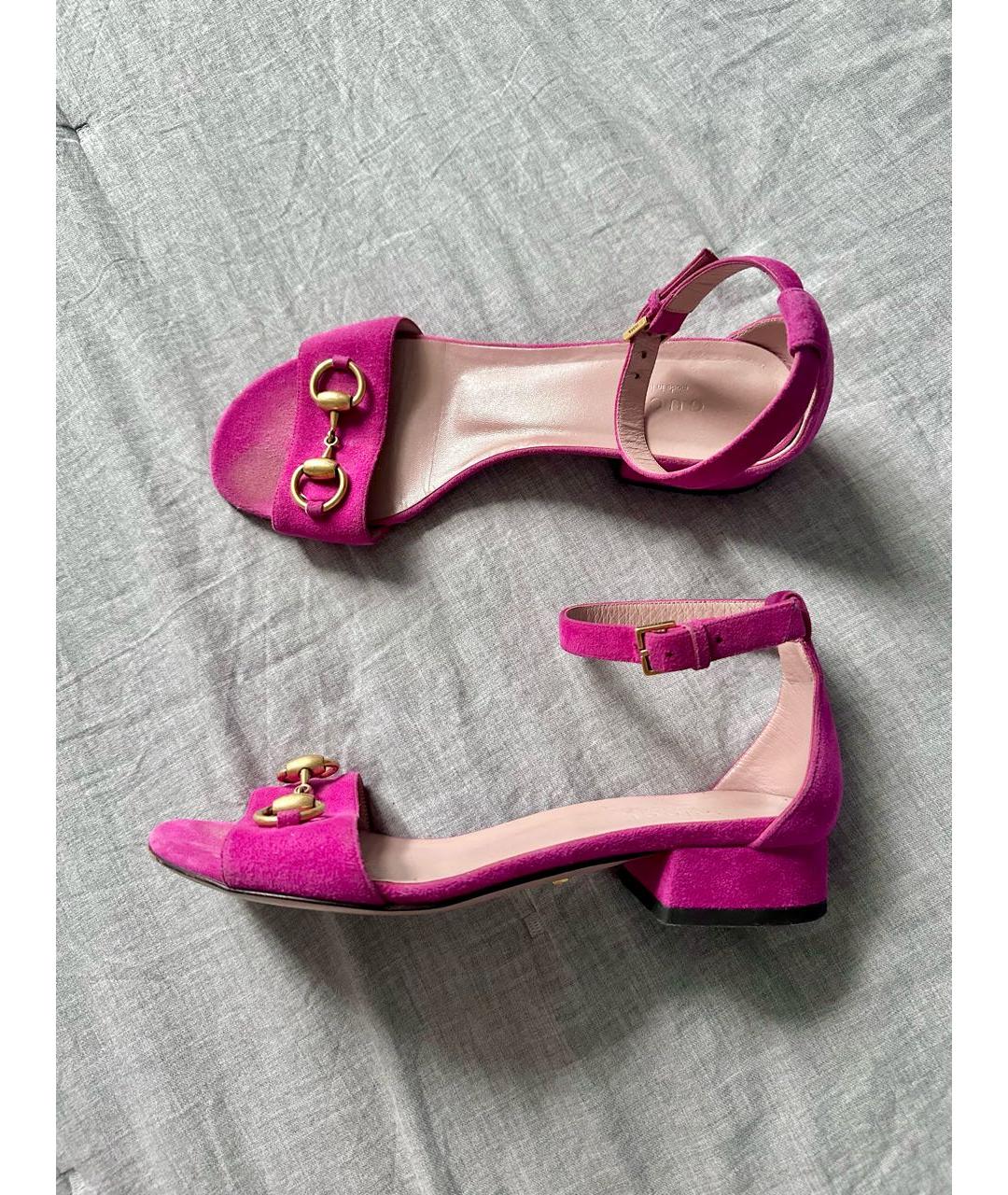 GUCCI Фуксия замшевые босоножки, фото 9