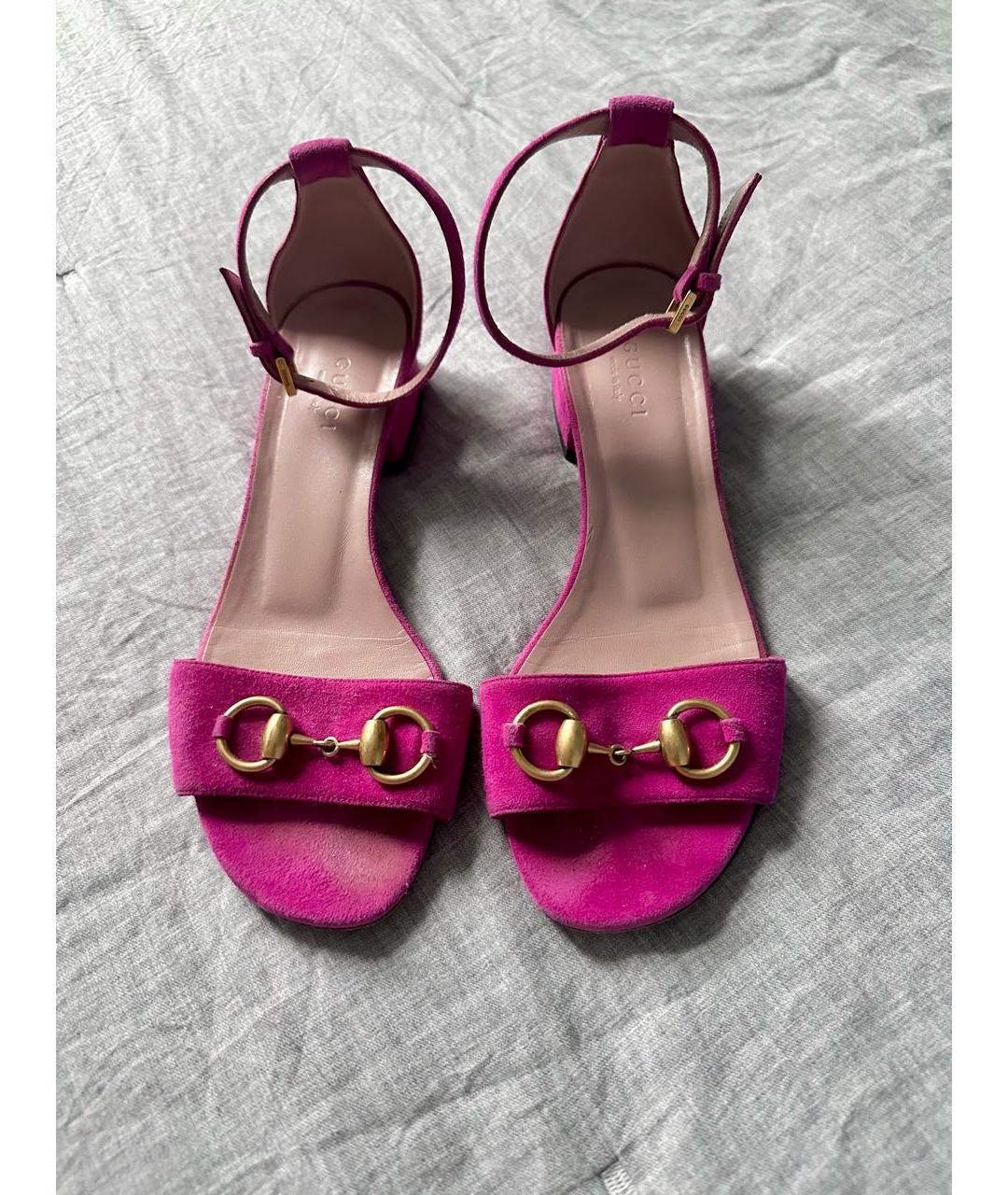 GUCCI Фуксия замшевые босоножки, фото 3