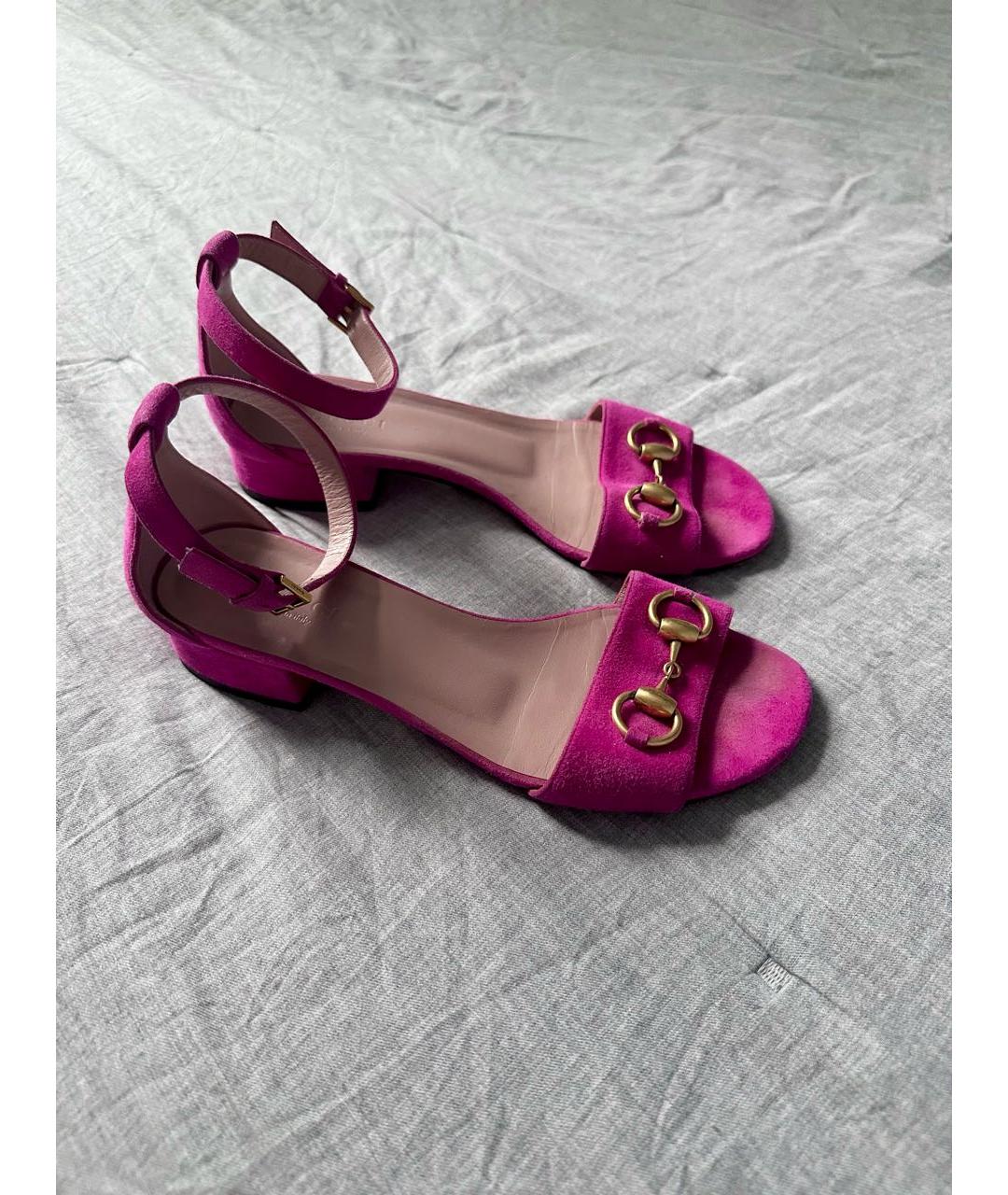 GUCCI Фуксия замшевые босоножки, фото 2