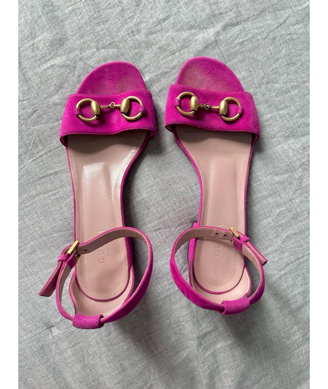GUCCI Фуксия замшевые босоножки, фото 4