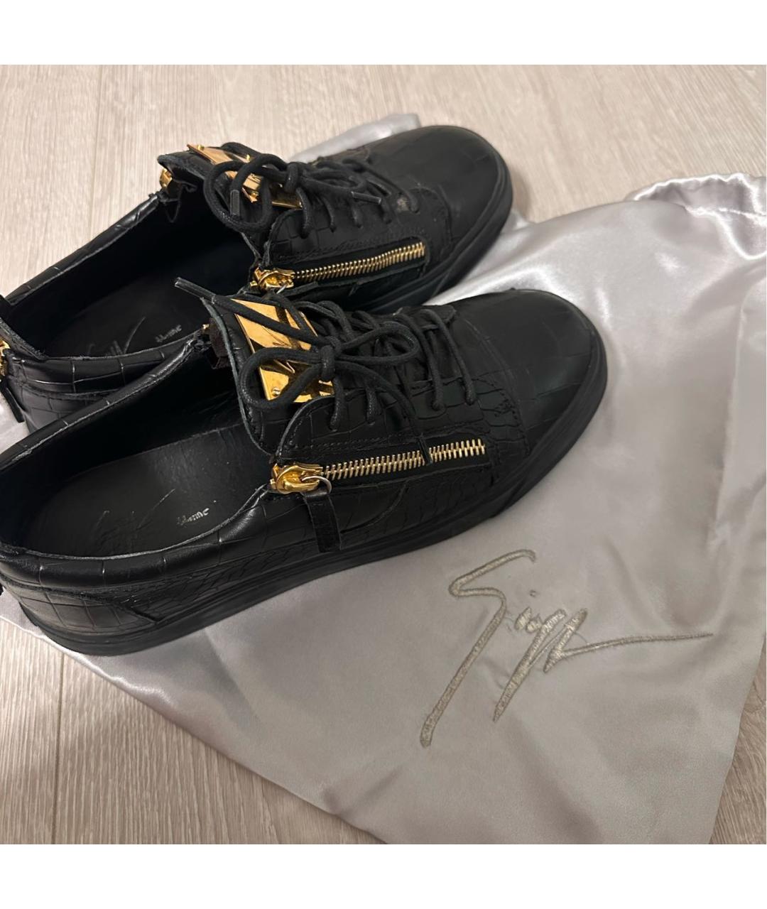 GIUSEPPE ZANOTTI DESIGN Черные кожаные низкие кроссовки / кеды, фото 4