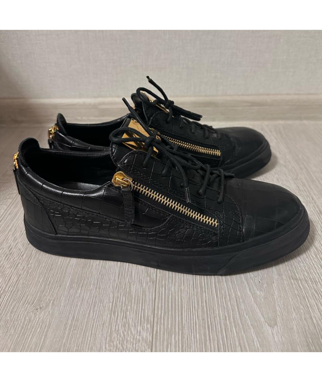 GIUSEPPE ZANOTTI DESIGN Черные кожаные низкие кроссовки / кеды, фото 7