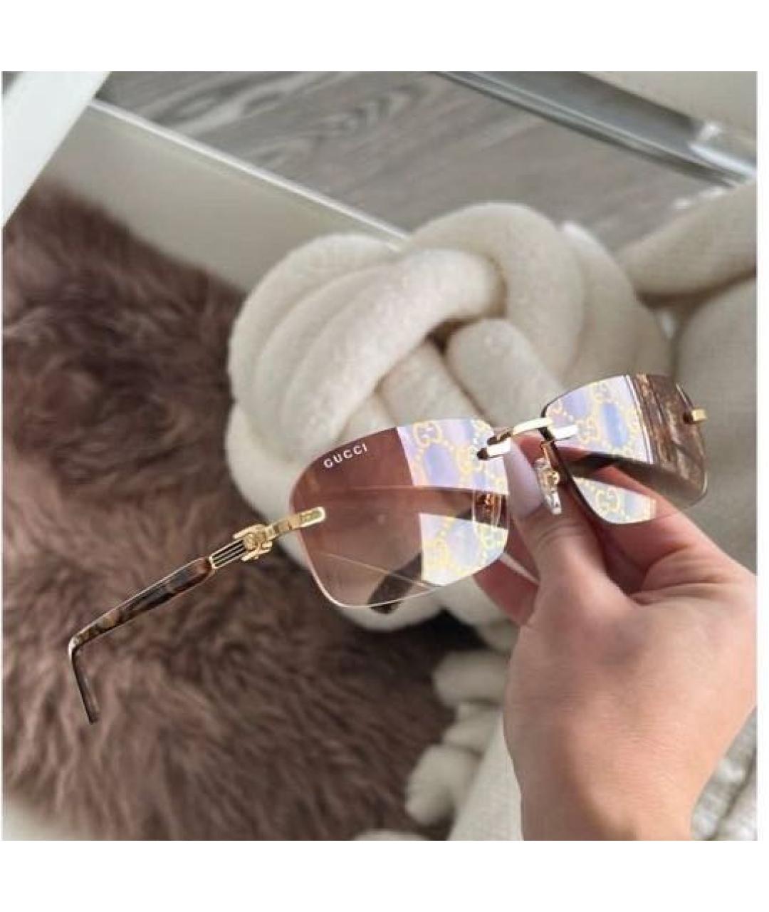 GUCCI Коричневые металлические солнцезащитные очки, фото 3