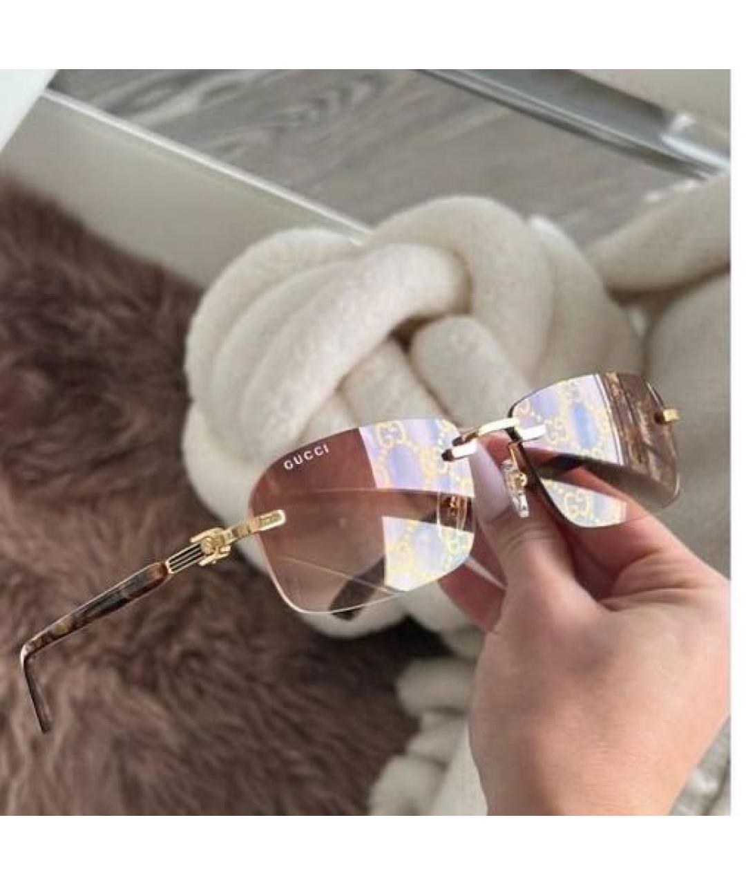 GUCCI Коричневые металлические солнцезащитные очки, фото 4