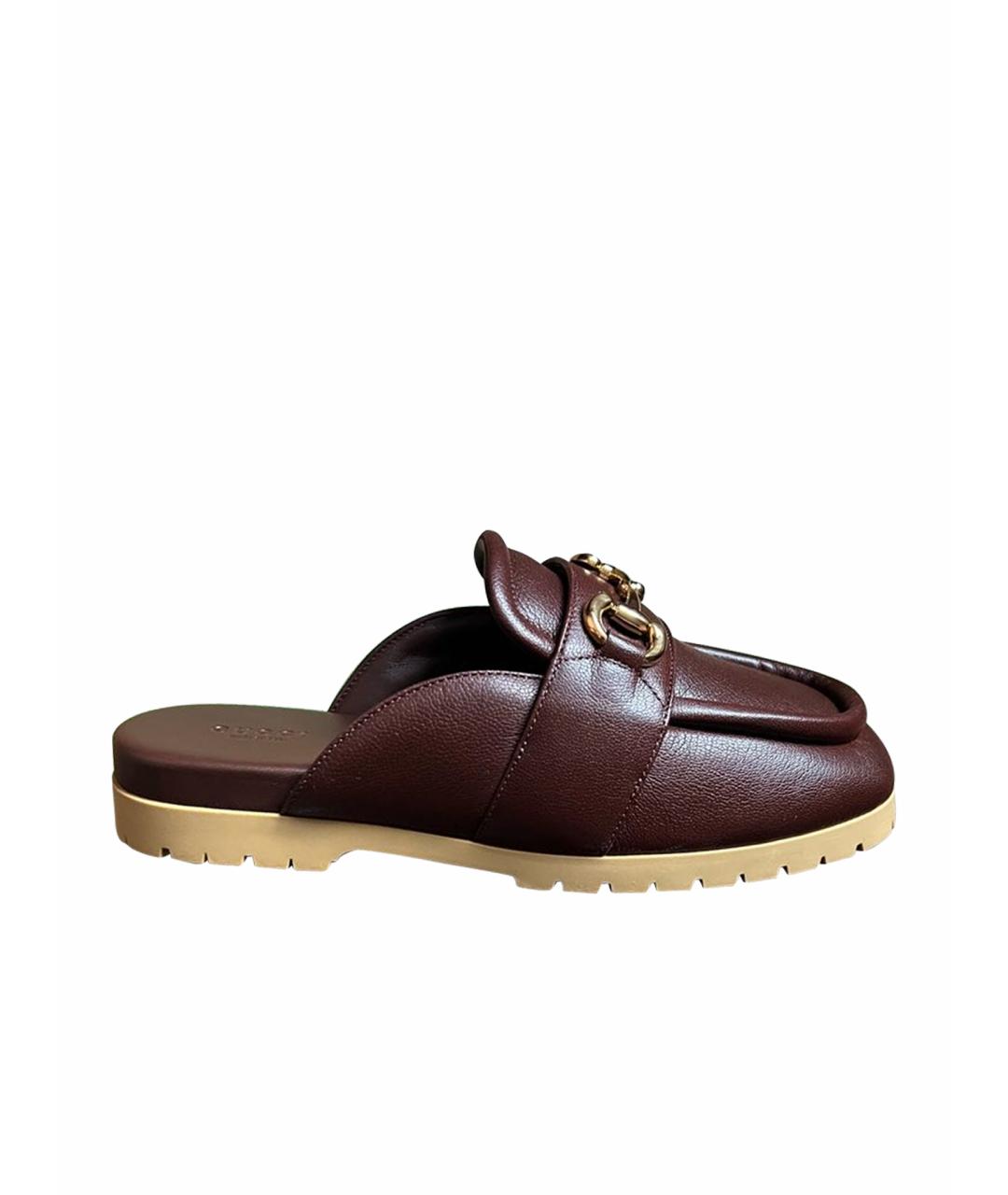 GUCCI Коричневые кожаные мюли, фото 1
