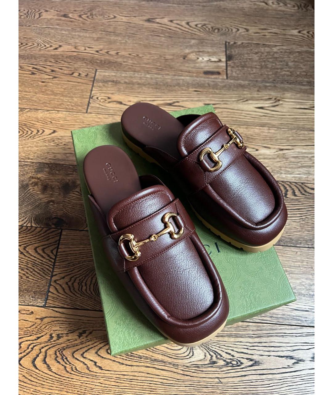 GUCCI Коричневые кожаные мюли, фото 2