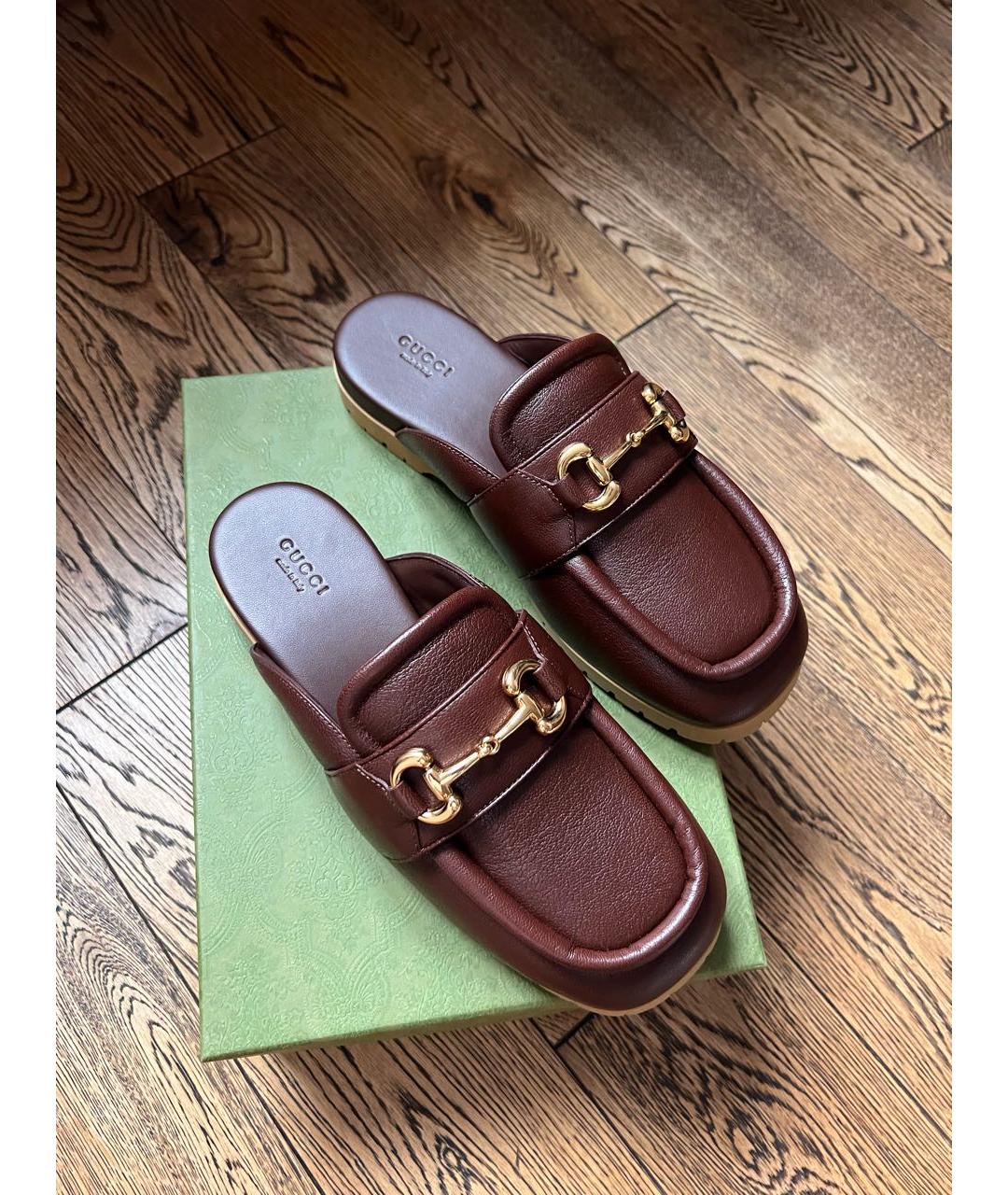 GUCCI Коричневые кожаные мюли, фото 8