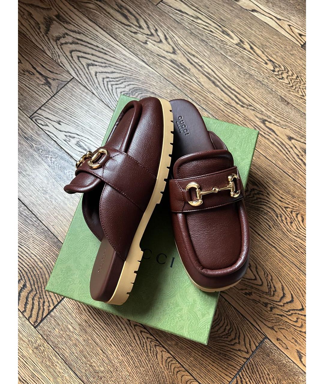 GUCCI Коричневые кожаные мюли, фото 9