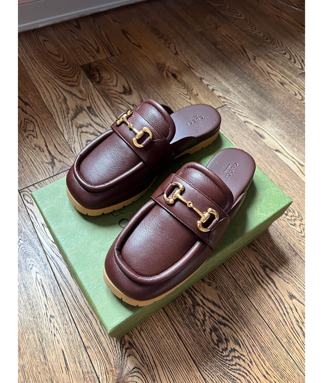 GUCCI Коричневые кожаные мюли, фото 3