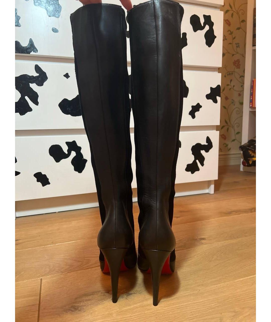 CHRISTIAN LOUBOUTIN Черные кожаные сапоги, фото 4