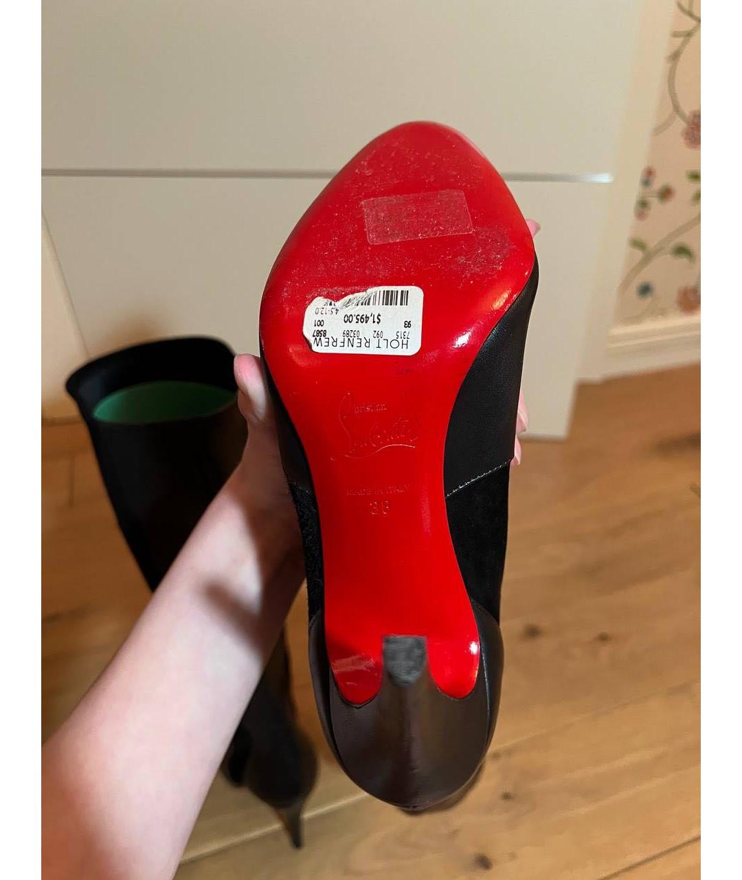 CHRISTIAN LOUBOUTIN Черные кожаные сапоги, фото 5
