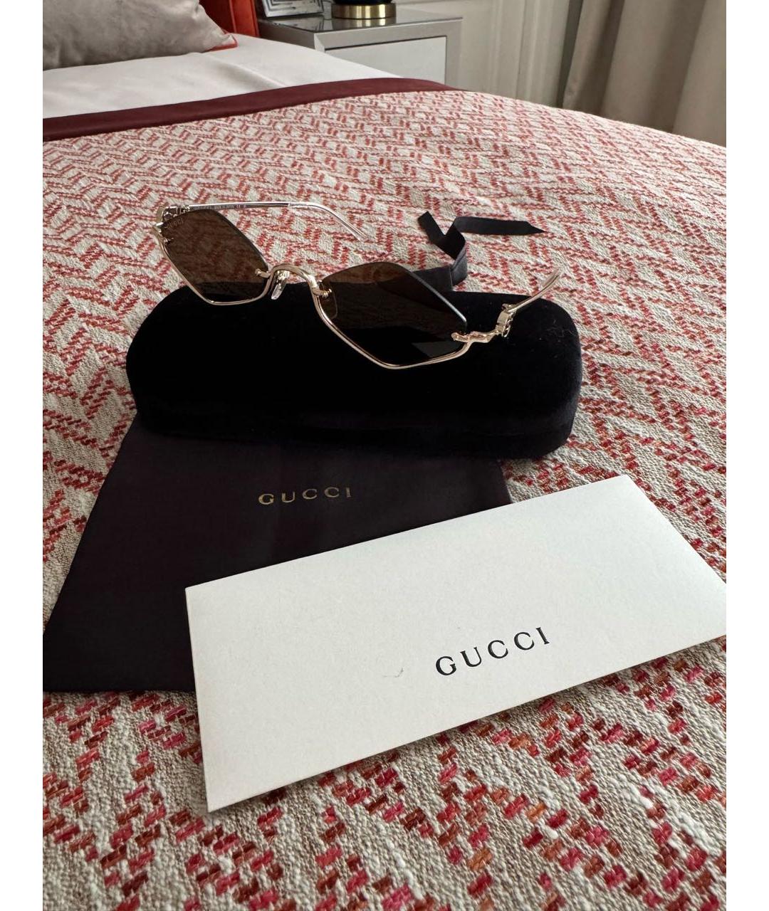 GUCCI Коричневые металлические солнцезащитные очки, фото 4