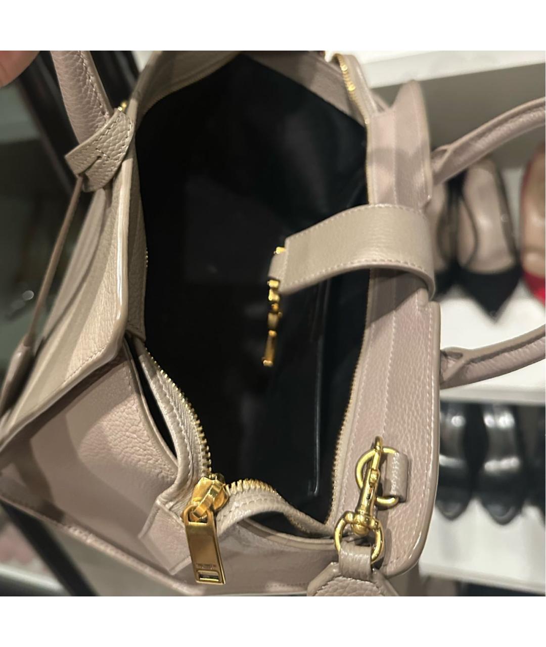 SAINT LAURENT Бежевая кожаная сумка с короткими ручками, фото 5