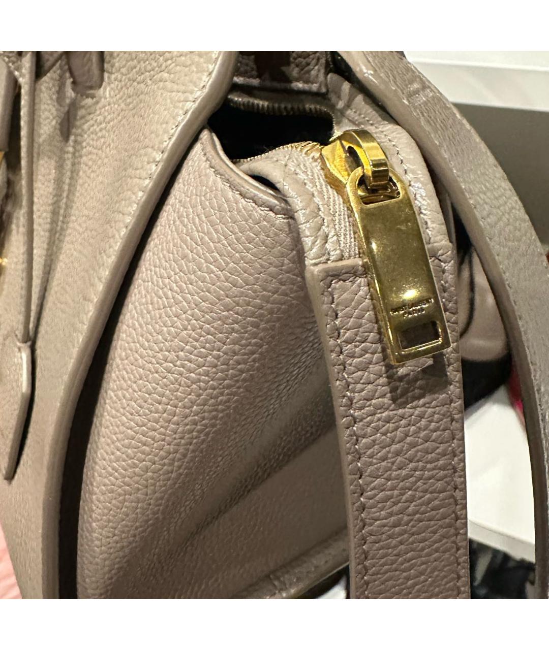 SAINT LAURENT Бежевая кожаная сумка с короткими ручками, фото 8