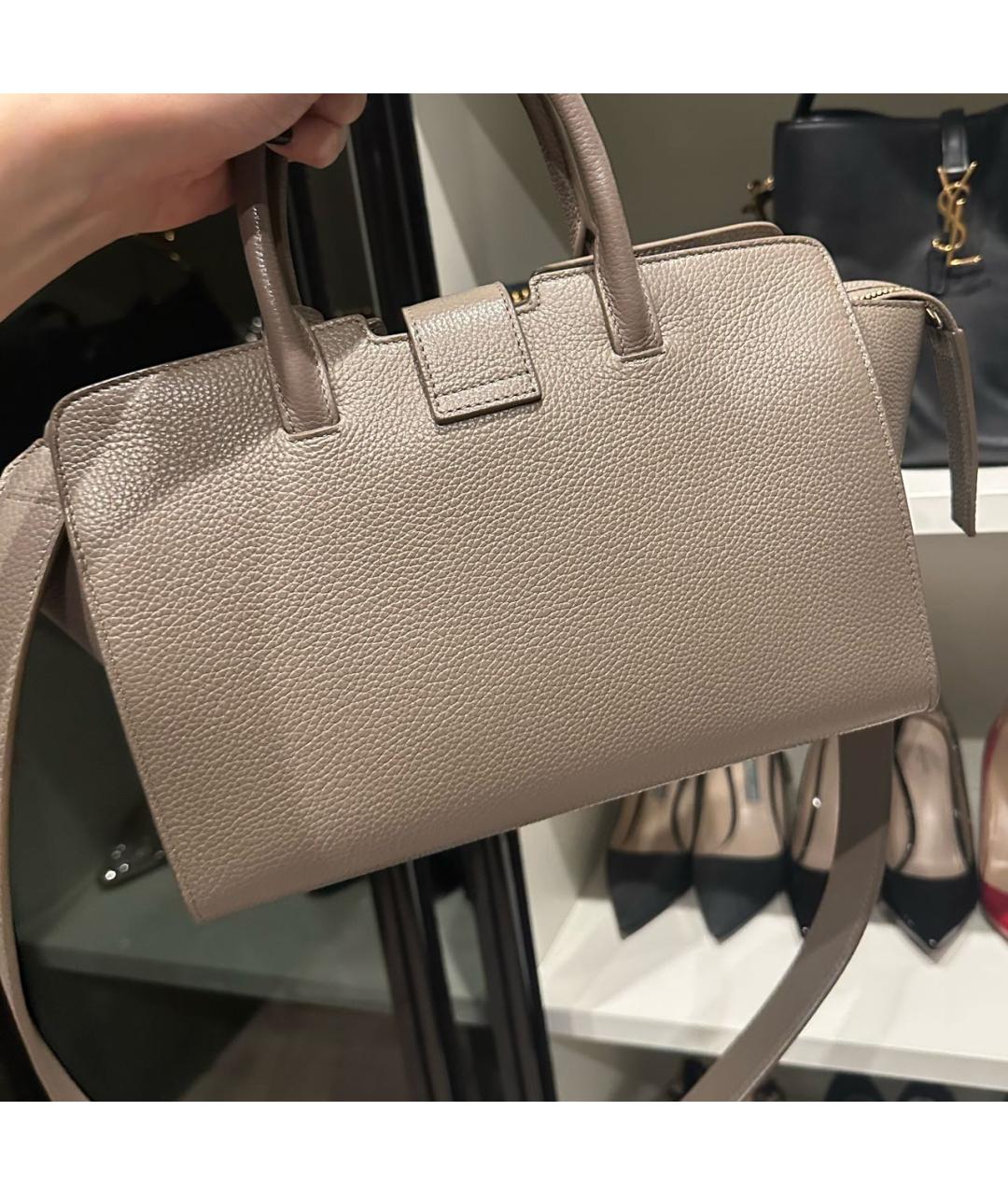 SAINT LAURENT Бежевая кожаная сумка с короткими ручками, фото 4