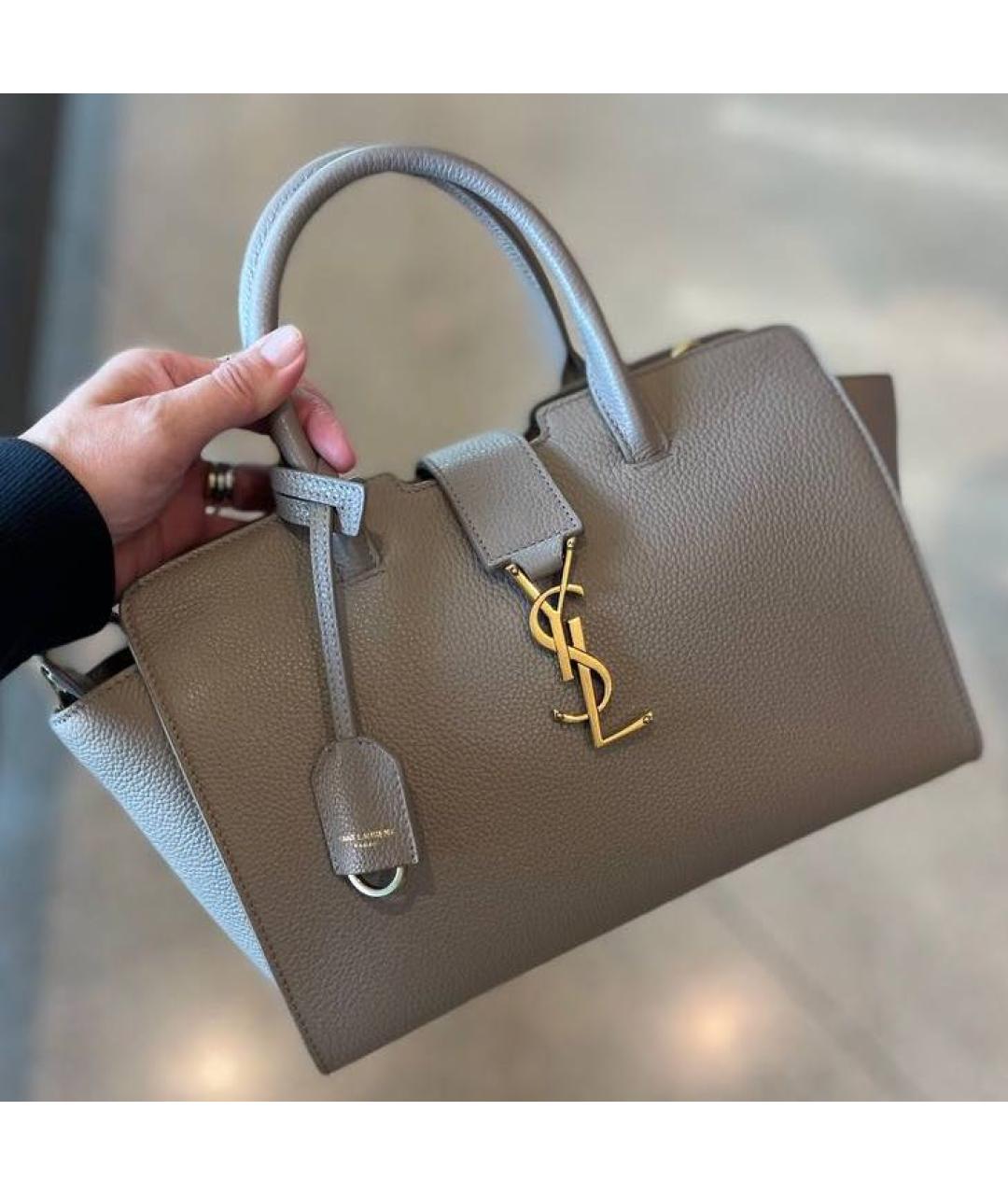 SAINT LAURENT Бежевая кожаная сумка с короткими ручками, фото 9