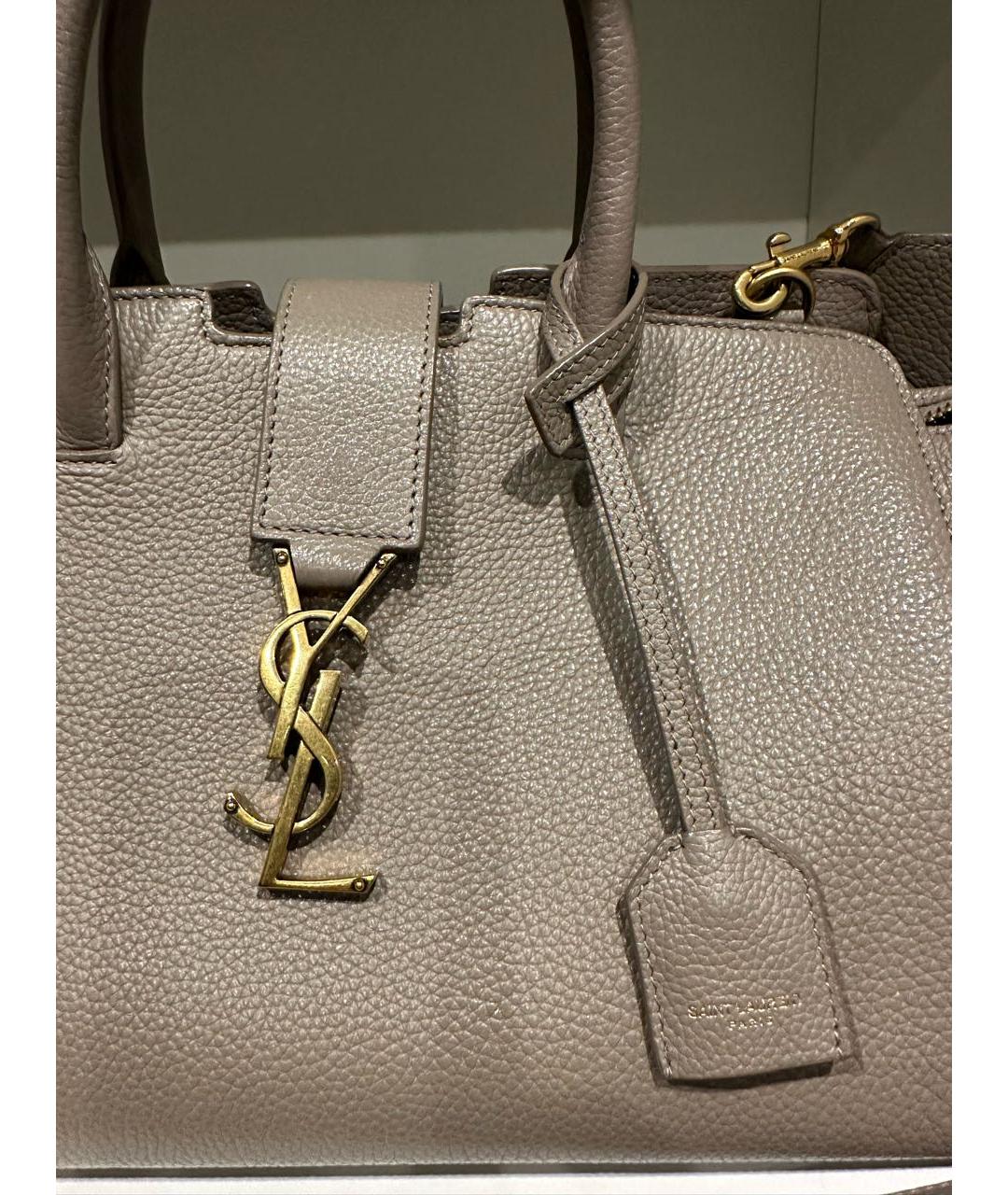 SAINT LAURENT Бежевая кожаная сумка с короткими ручками, фото 2