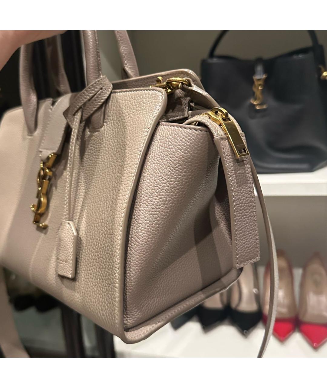 SAINT LAURENT Бежевая кожаная сумка с короткими ручками, фото 3