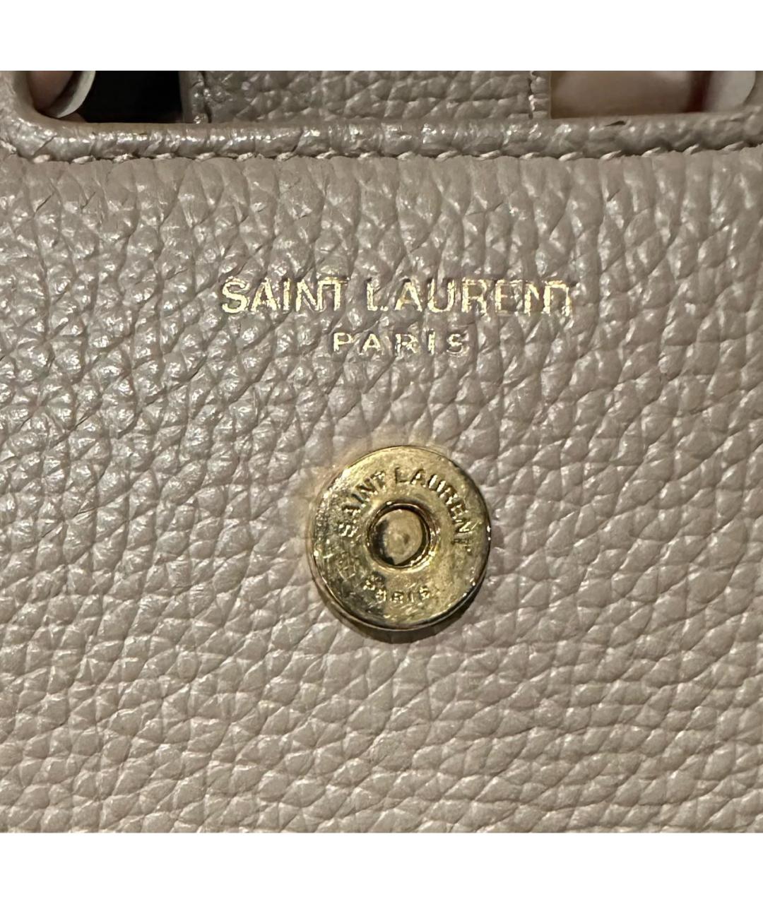 SAINT LAURENT Бежевая кожаная сумка с короткими ручками, фото 7