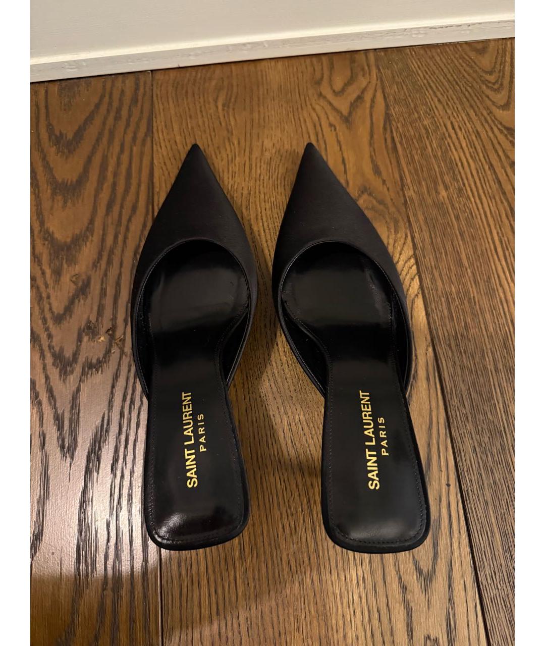 SAINT LAURENT Черные текстильные мюли, фото 3