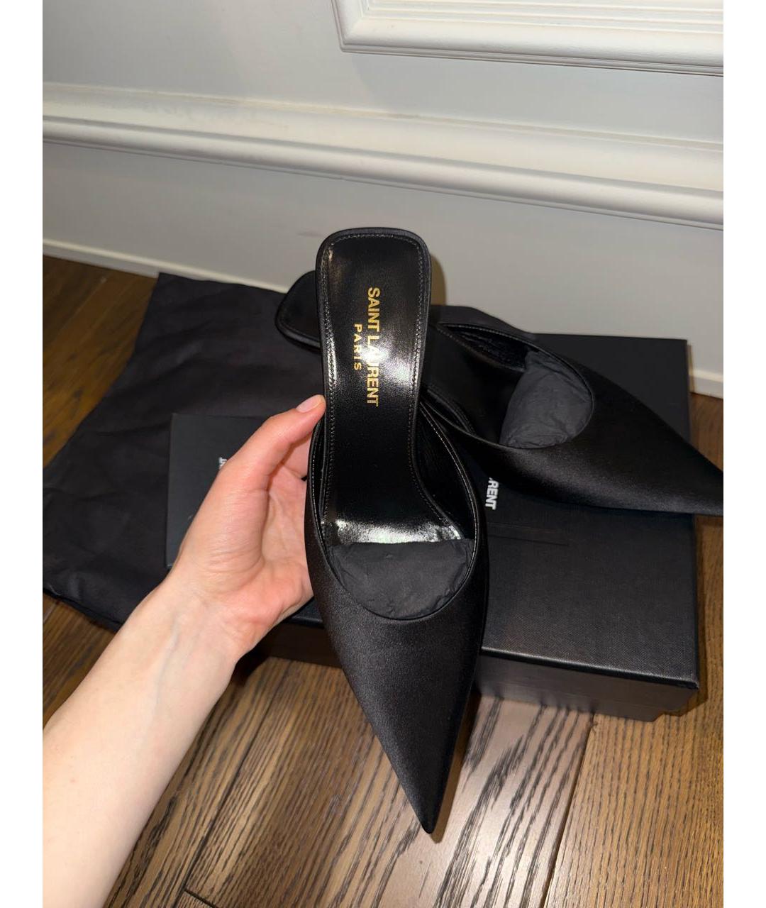 SAINT LAURENT Черные текстильные мюли, фото 7
