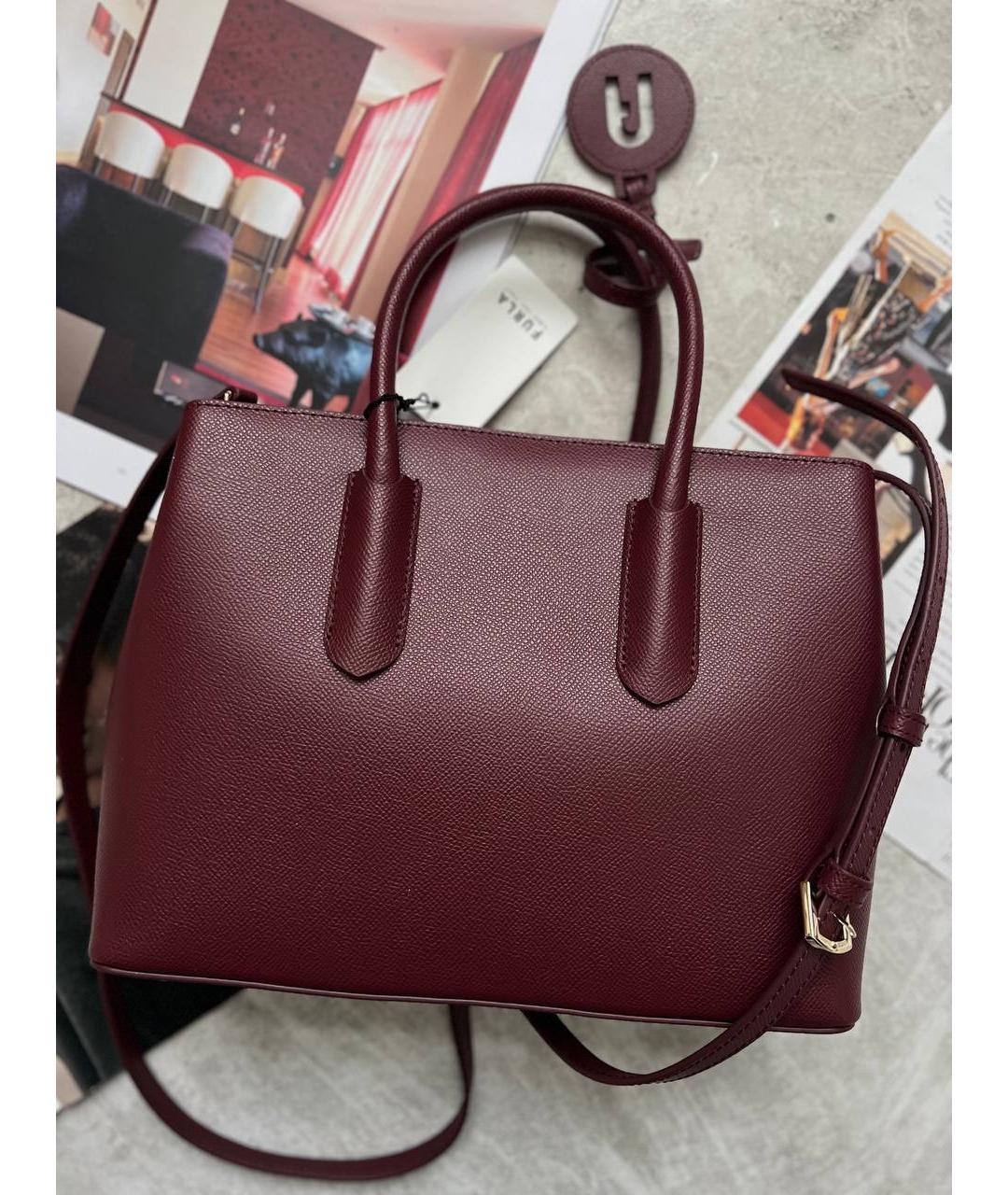 FURLA Бордовая кожаная сумка с короткими ручками, фото 6