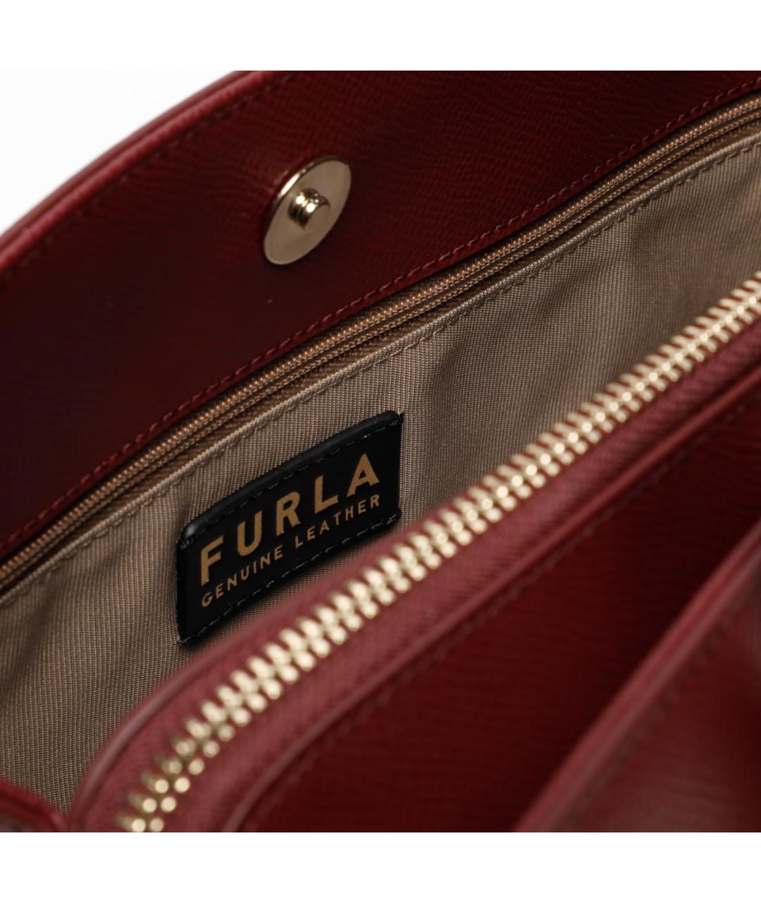 FURLA Бордовая кожаная сумка с короткими ручками, фото 3