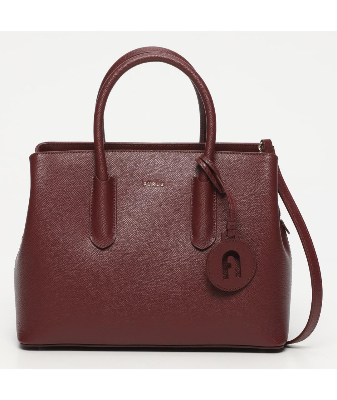 FURLA Бордовая кожаная сумка с короткими ручками, фото 8